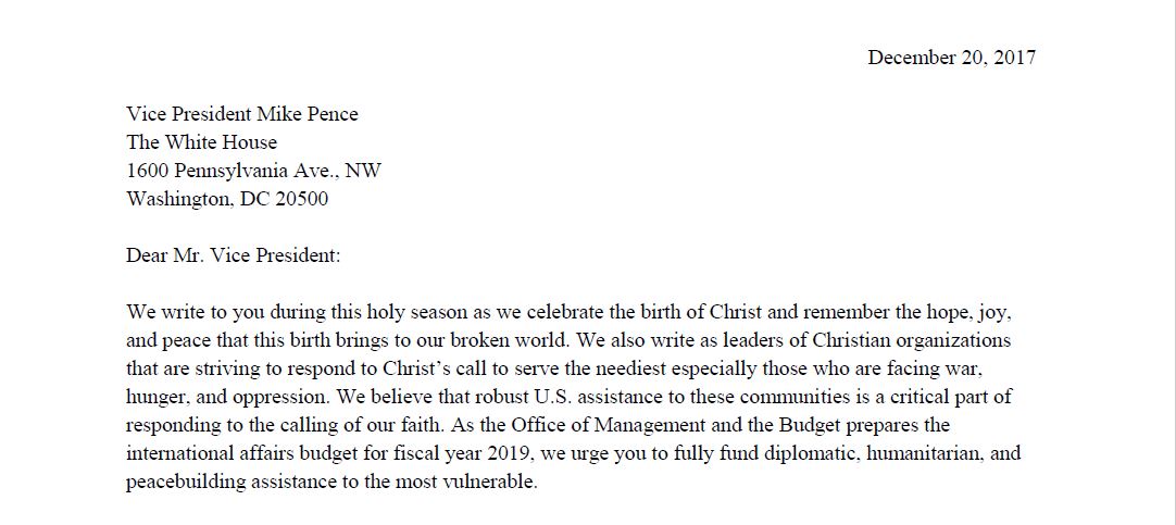 Christian Leaders Appealing to Vice President Mike Pence to Support the Victims of Conflicts