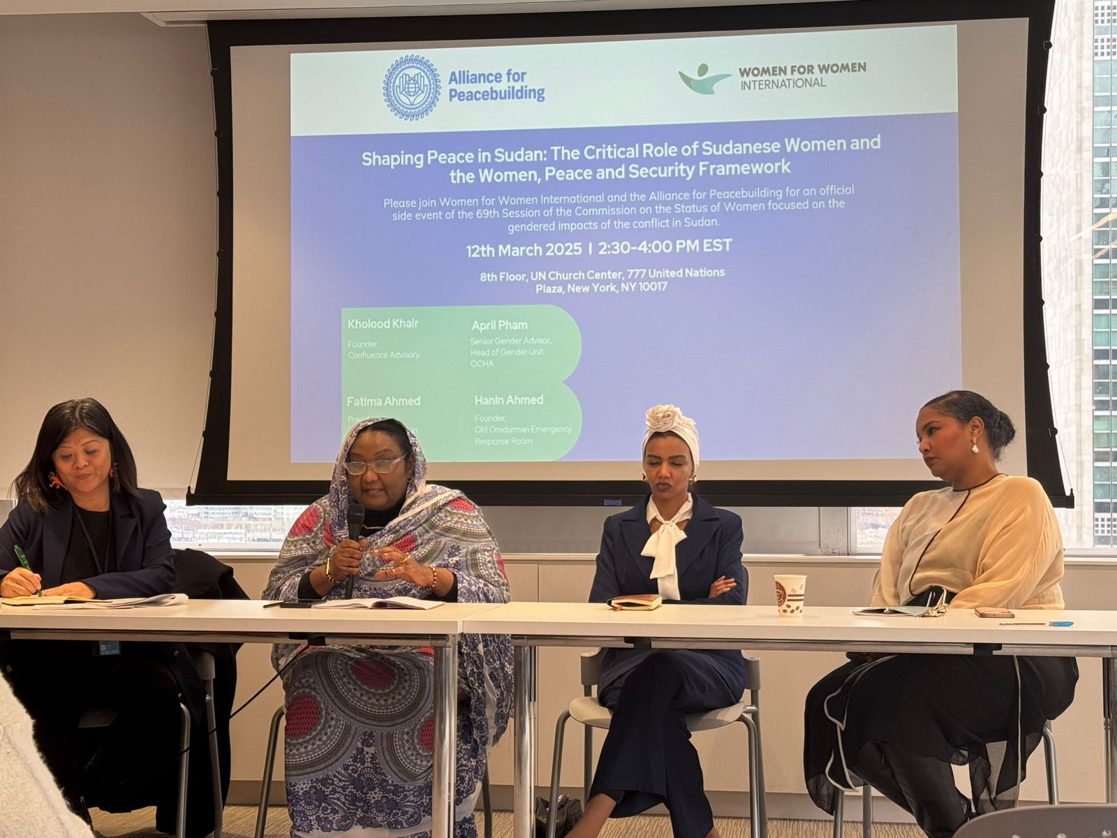 Alliance for Peacebuilding and Women for Women International side event at CSW69